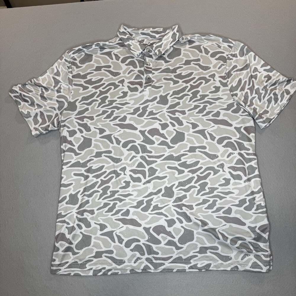 BURLEBO Performance Polo - White Camo Cool Golf Polo Shirt Men's XL